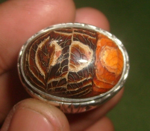 cincin batu fosil kayu motif kulit salak